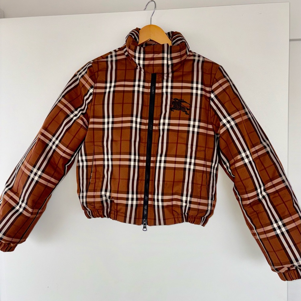 Burberry Tan and Brown Plaid Puffer Coat